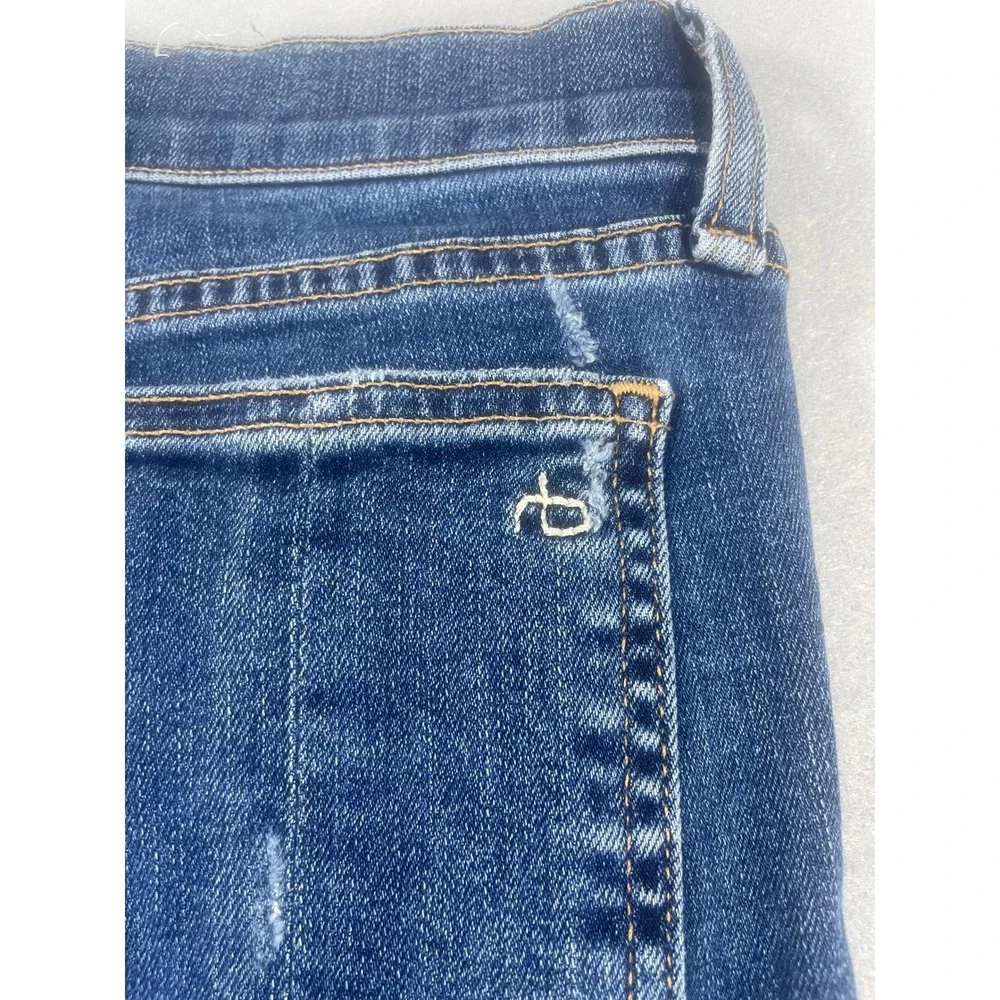 Rag & Bone JEAN Skinny Jeans La Paz Blue Distressed Raw Hem W1502K520LAP Size 25